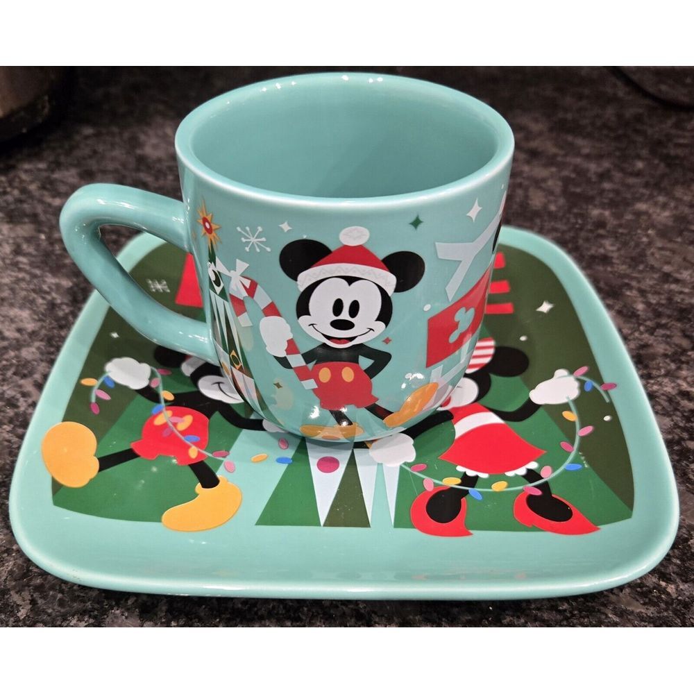 Disney Christmas Mickey and Minnie Mouse Mug and Plate‎ Set Holiday Decor Gift